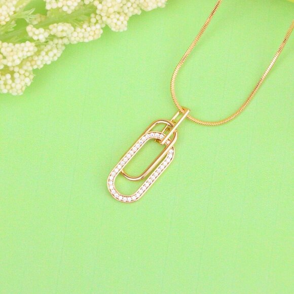 "Rose Gold Dual Link Pendant with Sparkling Crystal Detailing, XPPT1512 - Picture 8 of 11